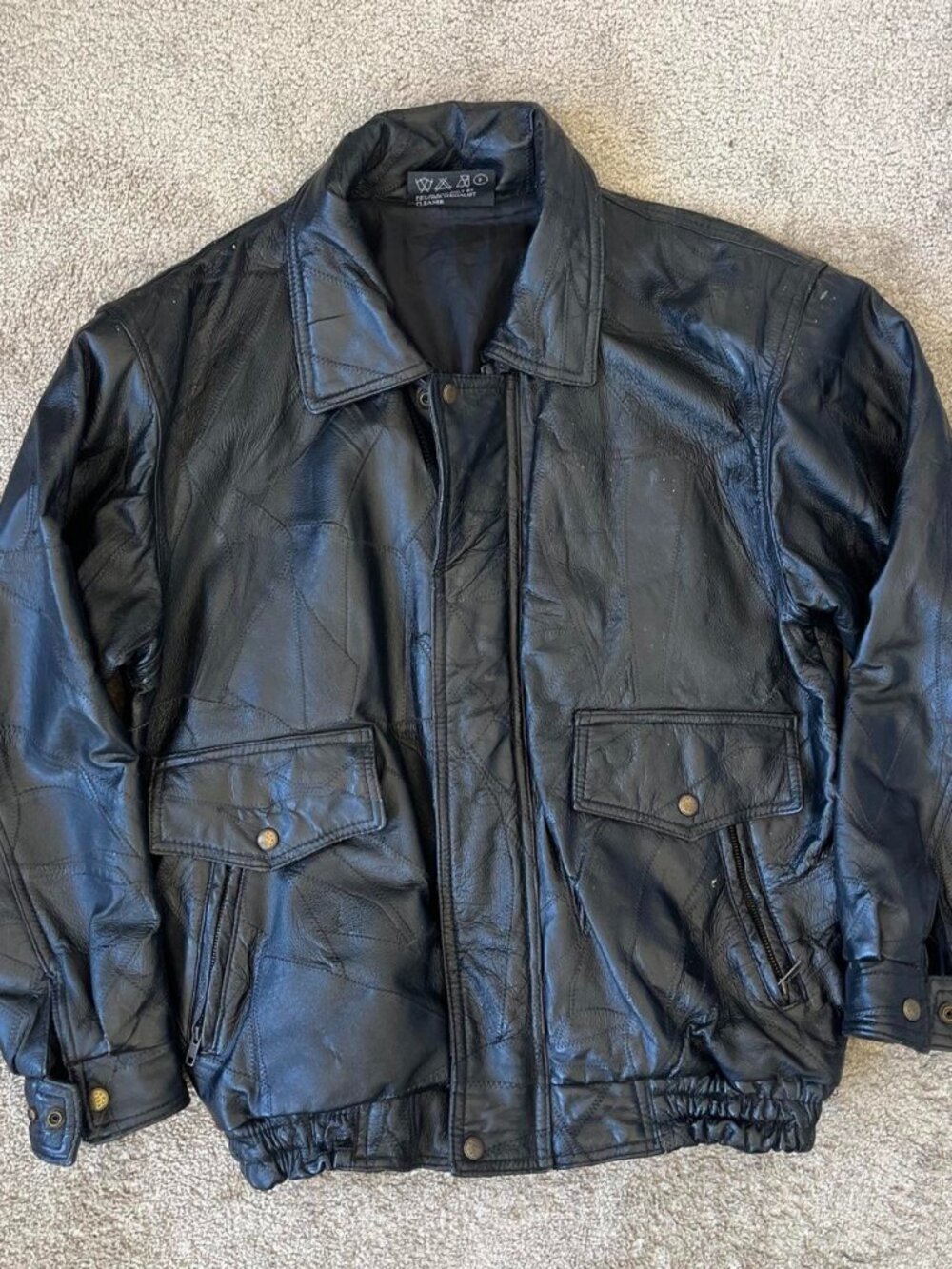 Giovanni Navarre Patchwork Leather Bomber Jacket Black Size L